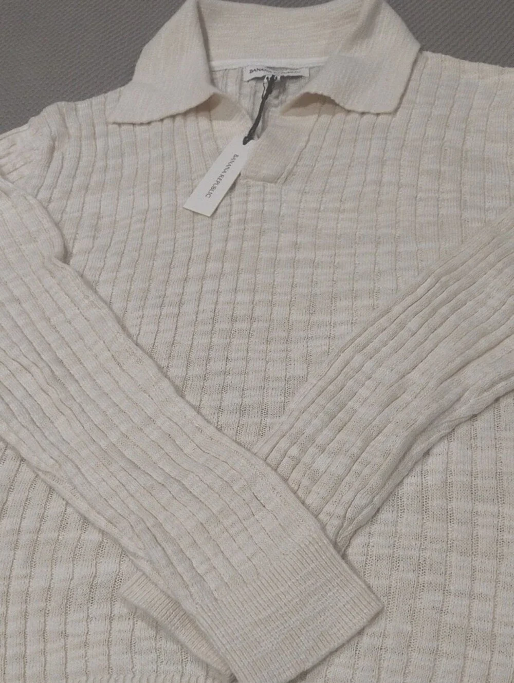 Banana Republic Linen-Cotton Slub Johnny Collar Sweater Polo